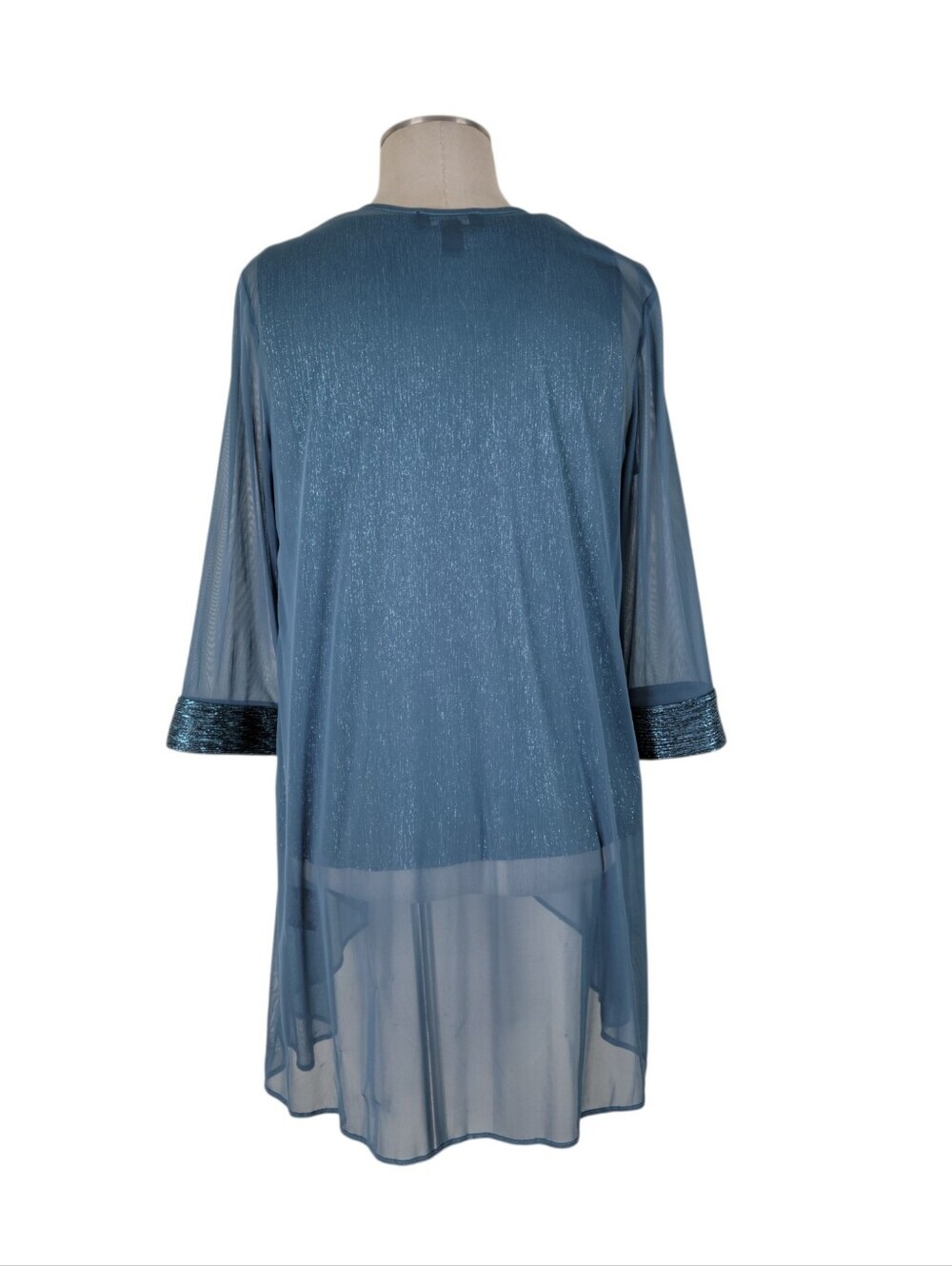 R&M Richards 3 Pc Pant Suit Set Size 12 Teal Metallic Tank Pants Chiffon Jacket - Picture 5 of 13